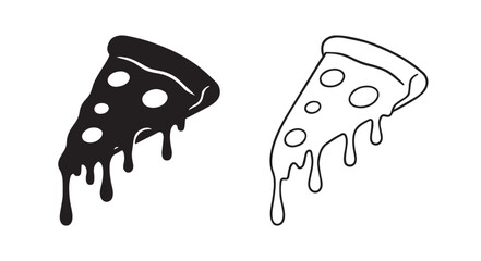 Dripping slice of pizza silhouette set with melted cheese