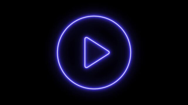 glowing Neon video media player button icon animation on a black background 4k