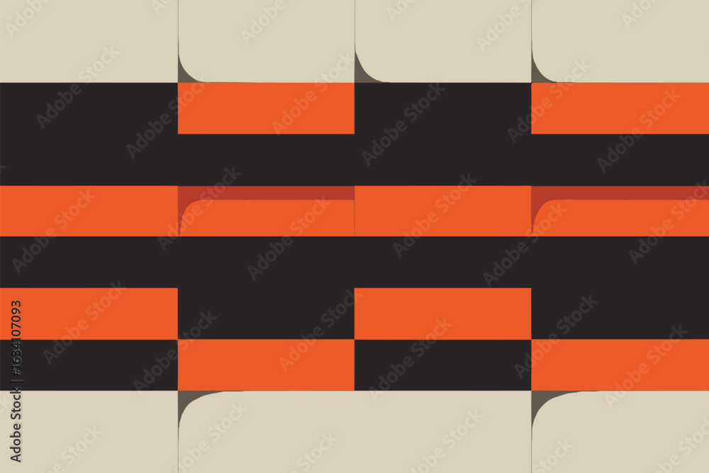 Aufkleber a geometric pattern featuring beige squares with rounded corners and orange and black rectangular sh
