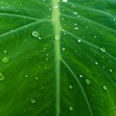 Water droplets on a large leaf