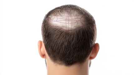Obraz premium Scalp Tightening Procedure Diagram Illustrating Upper Head With Marked Lines Against a White Background