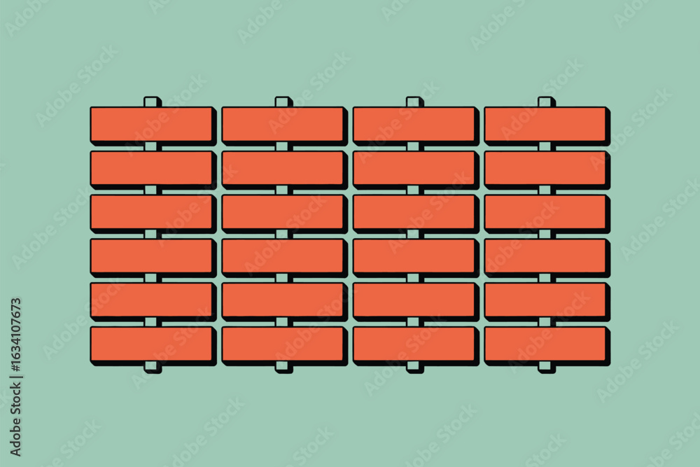 Poster a structured pattern of orange rectangular shapes with small connectors on a light green background