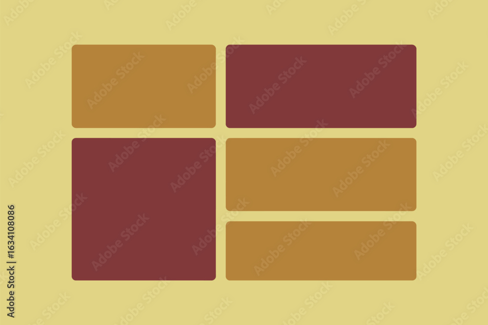 Poster an abstract layout featuring a grid of brown and maroon rectangles on a tan background design layout