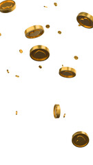 Golden coins with hearts overlay white background 3d render