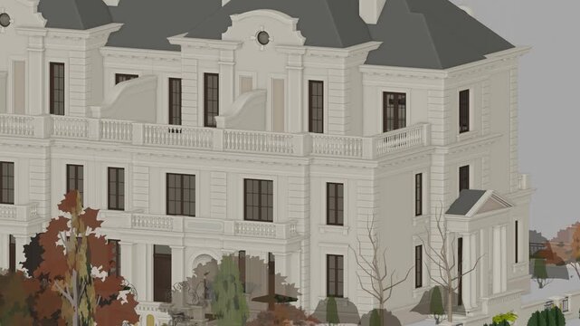 Luxury Villa Apartment Complex, Seamless 3D Loop Animation, 3d rendering, Generic 