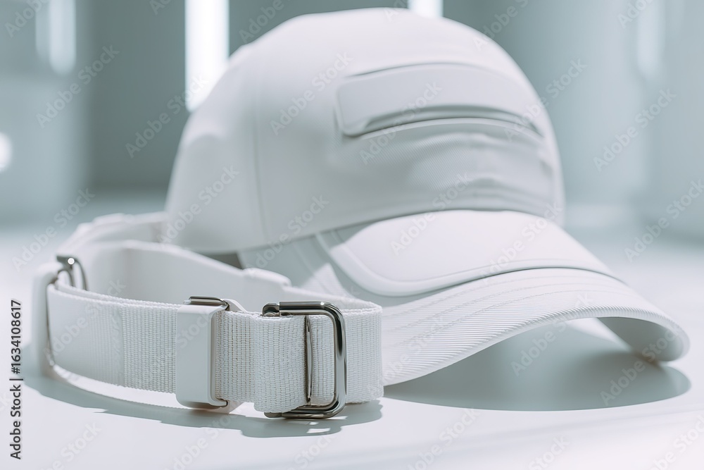 Aufkleber white cap and strap on minimalistic surface in indoor setting during daylight hours