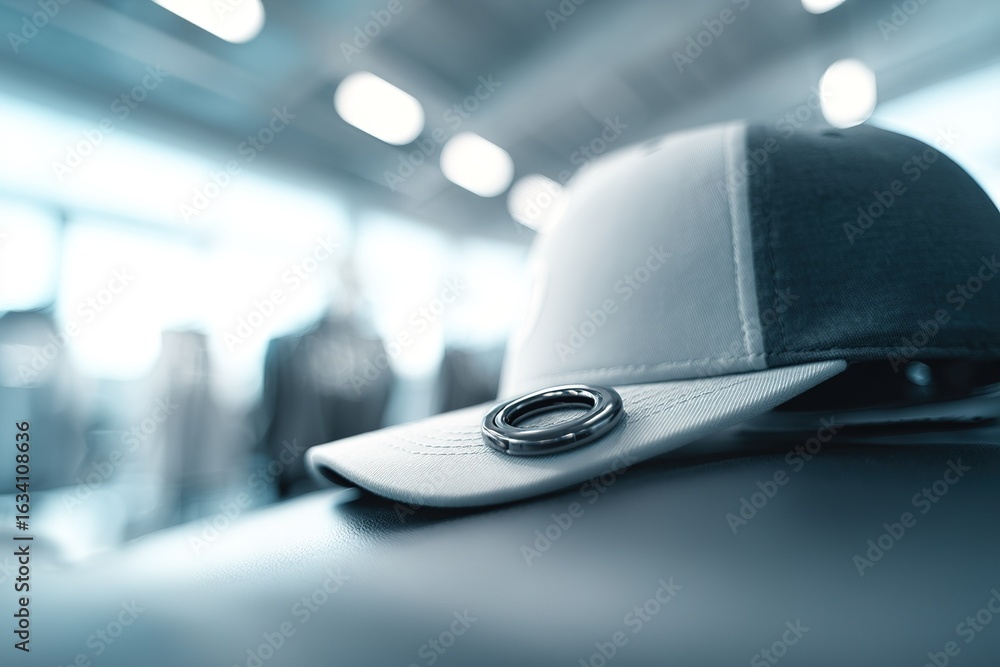 Aufkleber stylish cap resting on a surface in a casual setting during the daytime