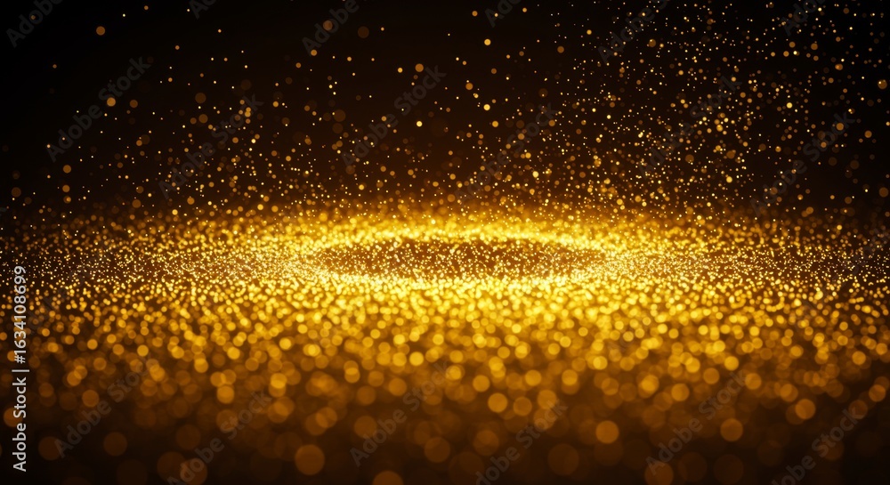 Poster golden particles floating in the air, creating a magical atmosphere of sparkles and shimmering light