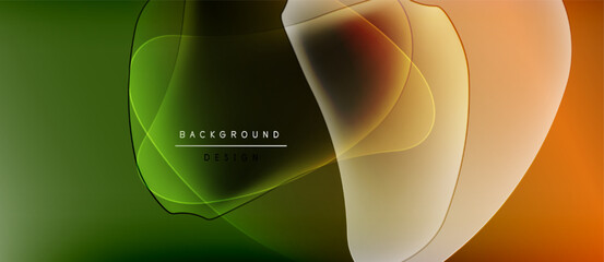 Abstract dynamic lines, gradients. Green, orange hues blend smoothly. Modern design element for backgrounds, presentations. Minimalist aesthetic.