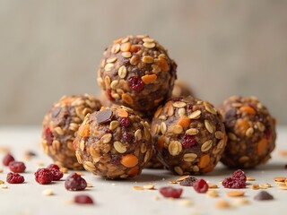 Goji Berry & Dark Chocolate Energy Bites: Healthy no-bake energy balls made with oats, goji berries, dark chocolate chunks, and almond butter, perfect for an energizing snack menu.