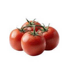 Fresh, ripe tomatoes with green stems, arranged together, showcasing a vibrant red color and glossy texture, perfect for culinary uses and healthy recipes.