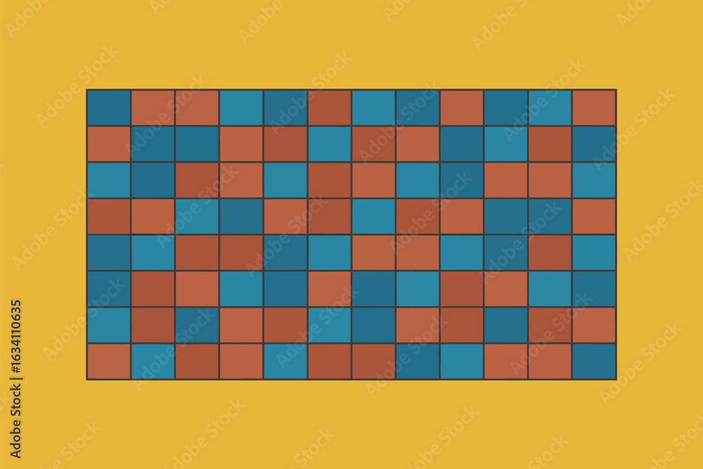 Poster a rectangular grid pattern of alternating blue and brown squares on a yellow background fills the fr