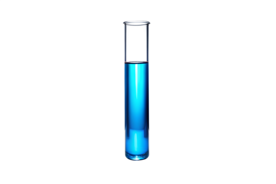 Glass test tube filled with blue liquid, isolated on transparent background - Powered by Adobe