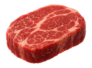 Fototapeta premium Thick cut of marbled red meat showing intricate fat patterns on transparent background.