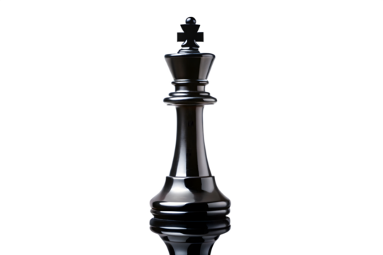 Black chess king piece, isolated on transparent background