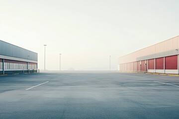 Obraz premium Empty Parking Spaces in an Industrial Area Isolated on White Background, Depth of Field
