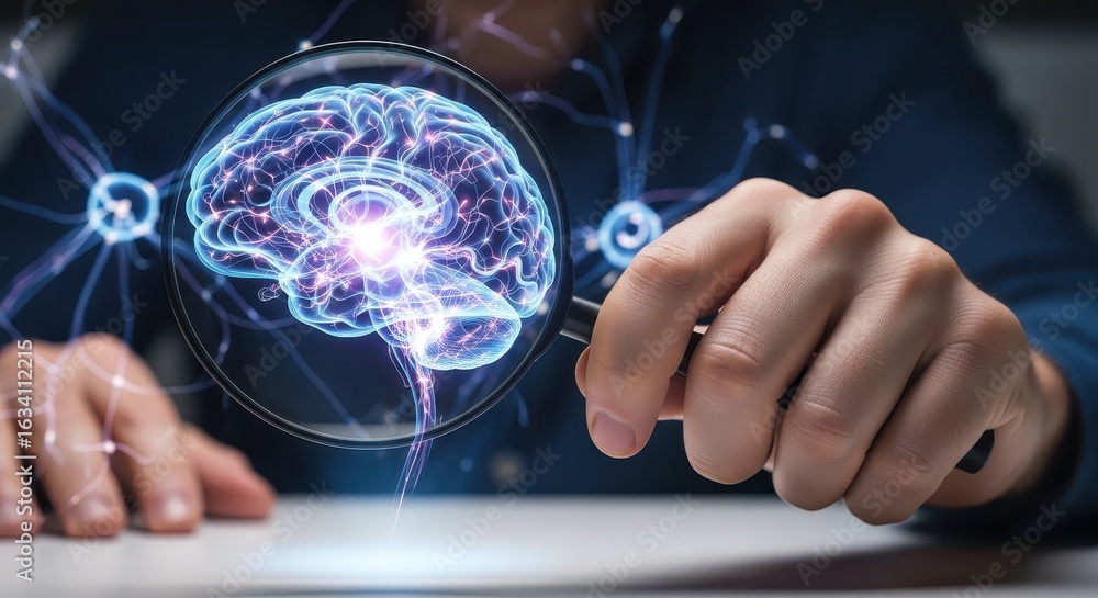 Aufkleber unlocking brain potential magnifying view of advanced cognitive processes and neural networks