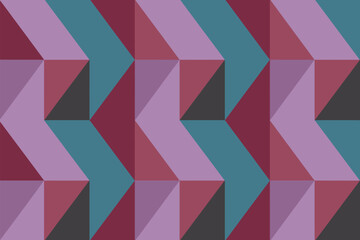 Geometric pattern featuring shades of purple, teal, and burgundy in a repeating zigzag design style