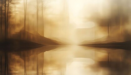 An Abstract and Dreamy Landscape with a Golden Lake