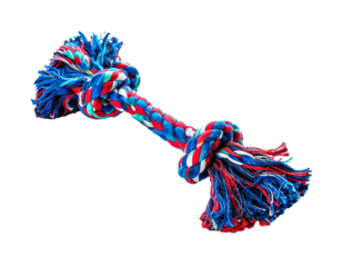 Dog toy rope knot chew tug play pet colorful braided cotton isolated on transparent background