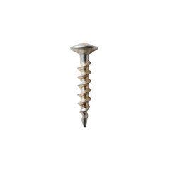 Metal screw with a flat head and spiral thread, isolated on a white background, ideal for construction and DIY projects.
