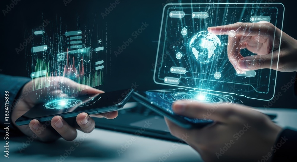 Poster global data analysis futuristic tech interface