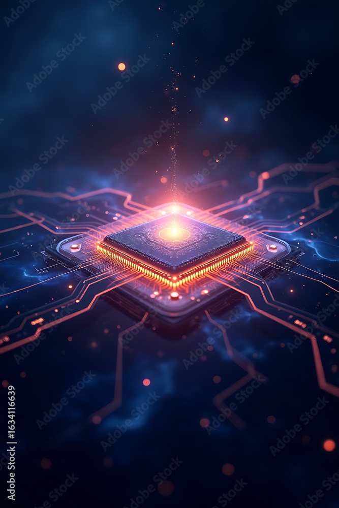Aufkleber a glowing central processing unit with intricate circuits and digital energy flow.