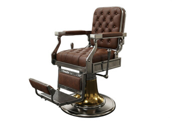 Vintage Barber Chair Illustration – Brown Tufted Leather with Metal Base for Classic Grooming Interiors