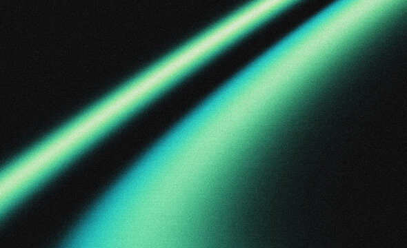 Glowing green abstract shape, dark grainy black background, noise texture futuristic dynamic poster