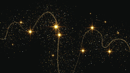 Gold glittering confetti wave and stardust
