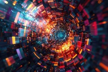 Obraz premium HighTech Concept with Circular Data Blocks Symbolizing Information Processing