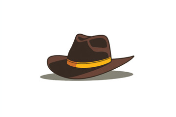 Fototapeta premium Stylish Brown Cowboy Hat Illustration with Yellow Band on White Background for Fashion and Western Concepts