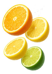 Fototapeta premium Vibrant slices of orange, lemon, and lime showcasing their juicy interiors on transparent background.