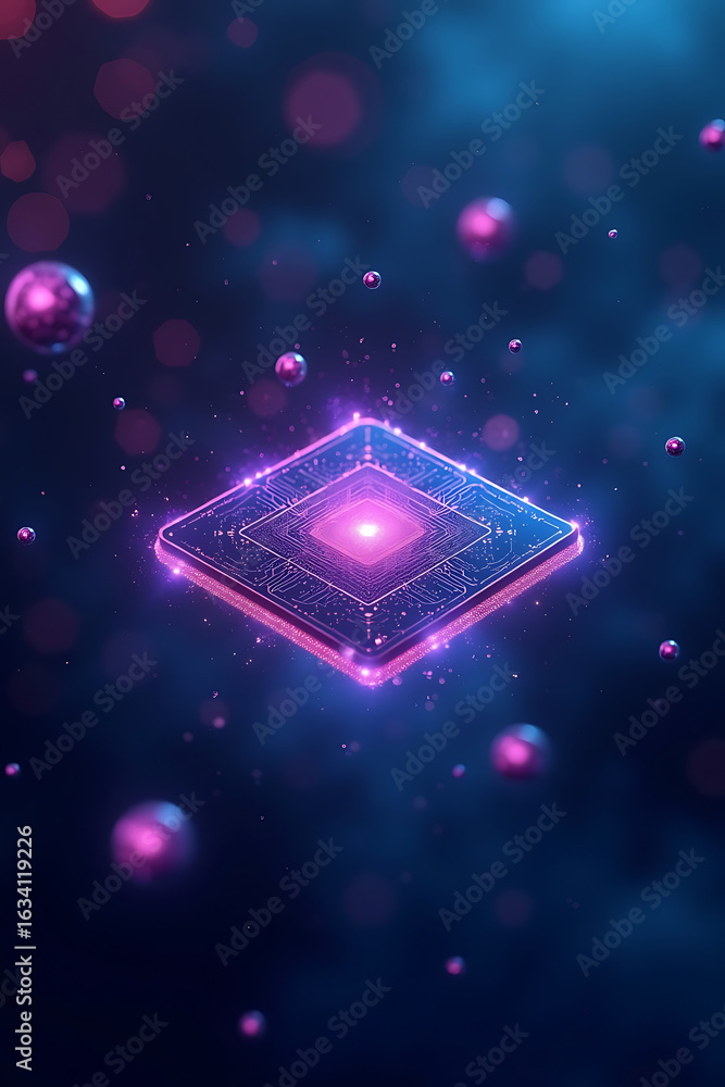 Aufkleber a glowing, futuristic diamond-shaped object with a central light source and surrounding orbs.