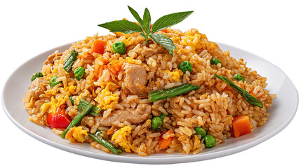 flying fried rice isolated on transparent and white background.