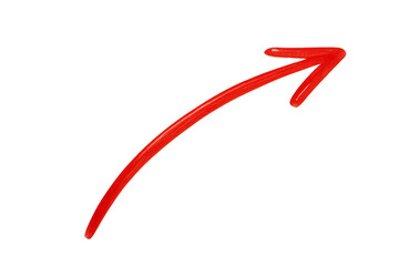 Curved red arrow pointing upward and to the right on a white background, symbolizing growth or progress