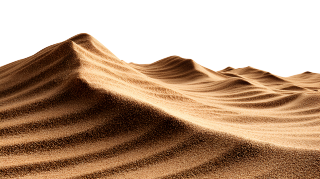 Textured sand dunes with rippled patterns isolated on transparent background