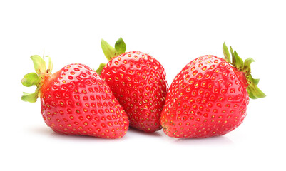 Three fresh ripe strawberries isolated on white