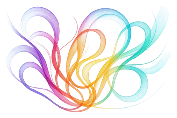 Vibrant Swirling Rainbow Ribbons with Delicate Brushstroke Textures and Flowing Curves