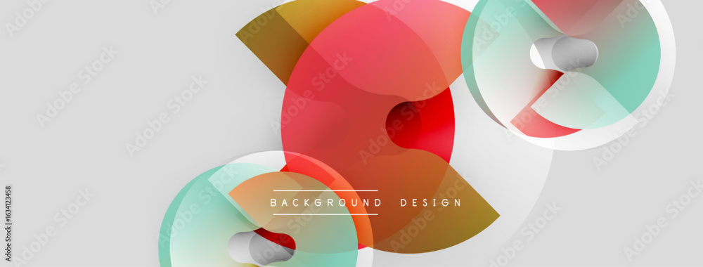 Poster abstract geometric shapes overlap, creating vibrant color gradients. modern design features smooth t