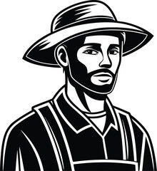Farmer wearing hat and overalls looking forward male portrait