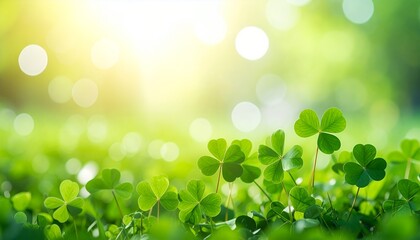 朝日のボケ効果とクローバーの草原