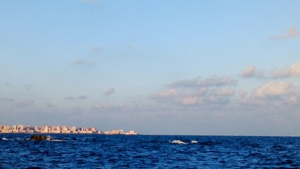 Scenic beach view along the North Coast of Egypt during golden hour