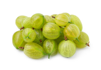 Many fresh green gooseberries isolated on white