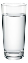 Clear glass of water filled halfway, displaying reflections and transparency on transparent background.