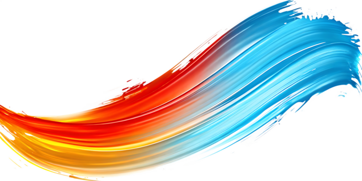 Vibrant color gradient brush stroke isolated on a transparent background