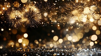 Fototapeta premium Colorful fireworks illuminate the night sky during a festive celebration with sparkling lights and a dazzling display