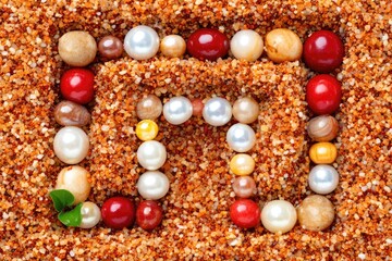 Pearls arranged in a frame on sand