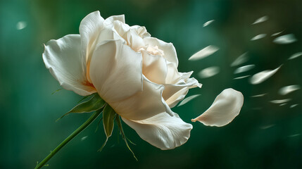 White rose with falling petals
