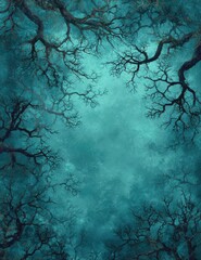 Mysterious Forest Canopy with Twisted Branches and Ethereal Background
